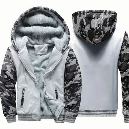 Men's Jacket Winter Camouflage Fleece Thicken Hooded Jackets, Casual Zip Up Hoodies Streetwear Coats.
