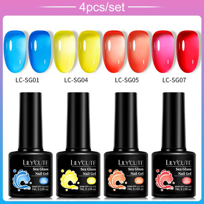 LILYCUTE 4/5Pcs/Set 7ML Nude Pink Gel Nail Polish, and Translucent Jelly Nail Art Gel, Semi Permanent Design Manicure Set.
