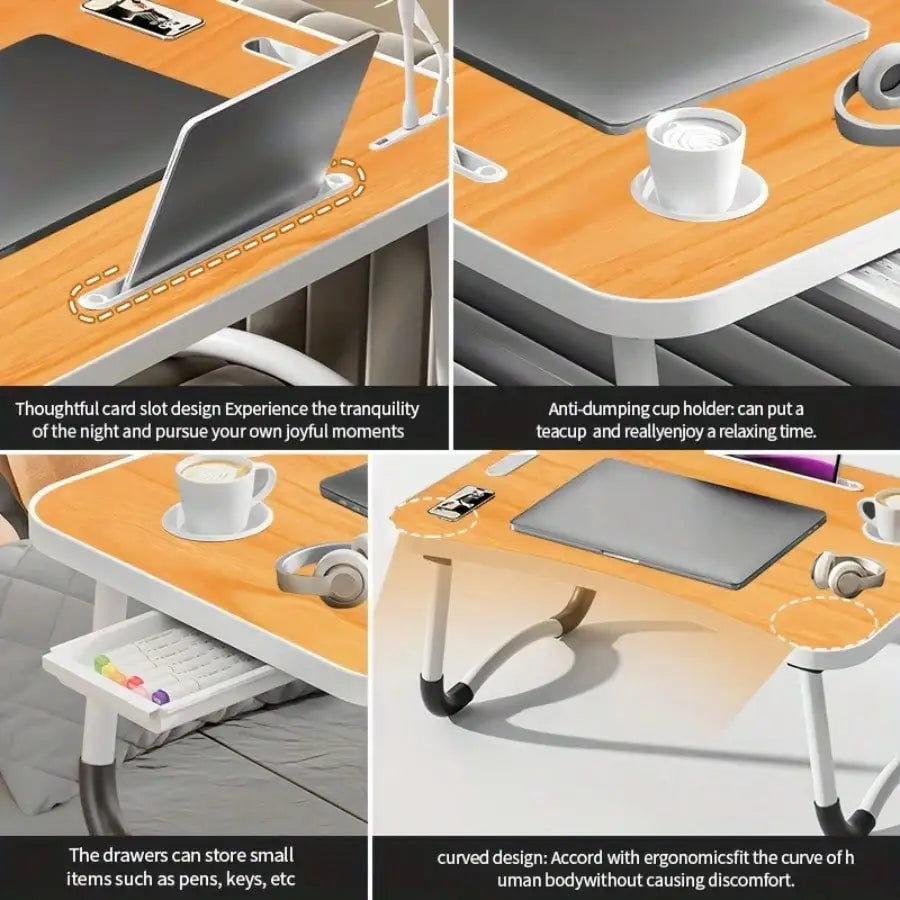 Foldable Laptop Desk with  Cup Holder and Tablet Slot