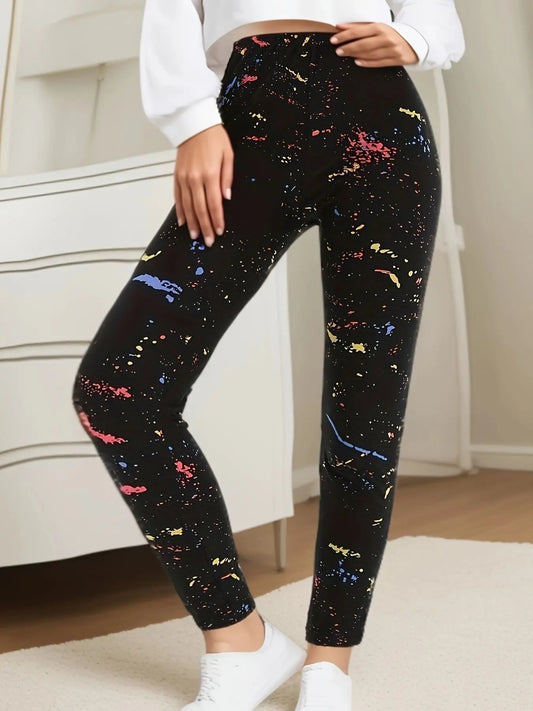 CUHAKCI Black Inkjet Plus Size Sports Tight, Women's Leggings, High Elasticity .