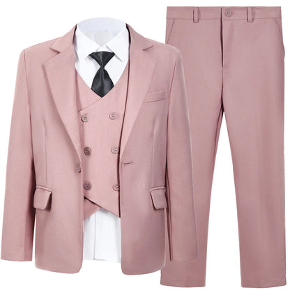 High Quality Kids Suit Set, 4-Piece Slim Fitting  Jacket, Pants, Vest, Bowtie, One Button Communion Kids Suits.