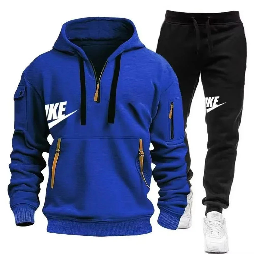 2025 New men's autumn and winter zipper hoodie + trousers casual sportswear.