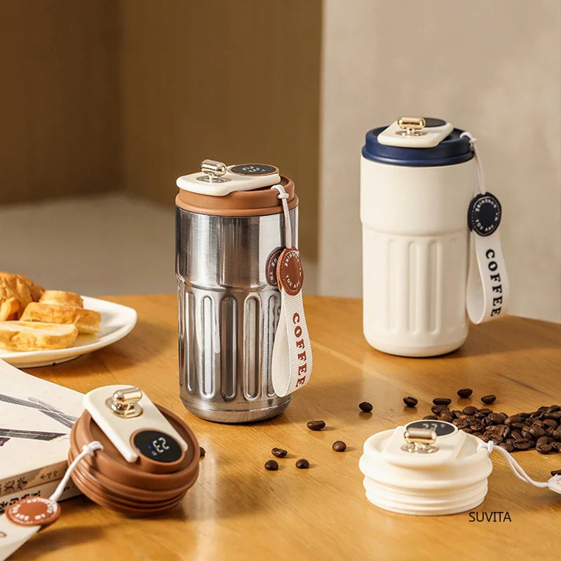 Intelligent Digital LED Temperature Display Coffee Cup, Stainless Steel Thermos Bottle, Keeps Cold and Heat Mug.