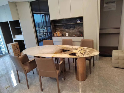 Italian Luxury Stainless Steel Dining Table,  Stone Tabletop, Easy-Clean