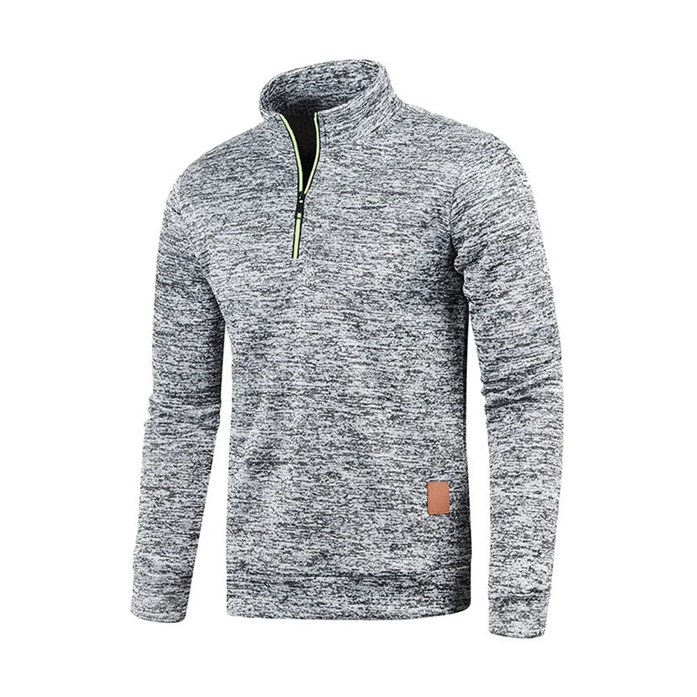 Men Sweatshirts Thicker Half Zipper, Pullover Solid Color Turtleneck.