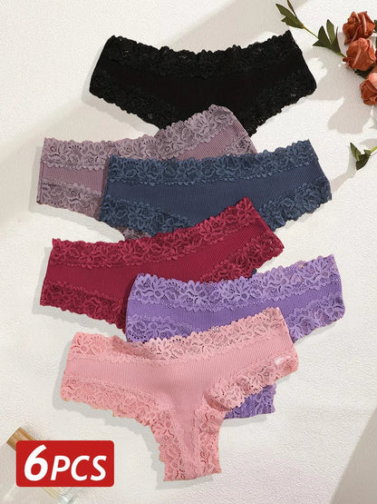 6PCS/Set Women Sexy Lace Brazilian Panties, Low-Waist Elastic Underwear S-XL.