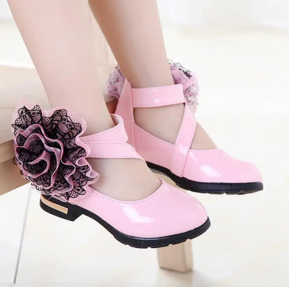 Girls High Heel Princess Flower Shoes, Fashion Children Shoes Leather Girls.