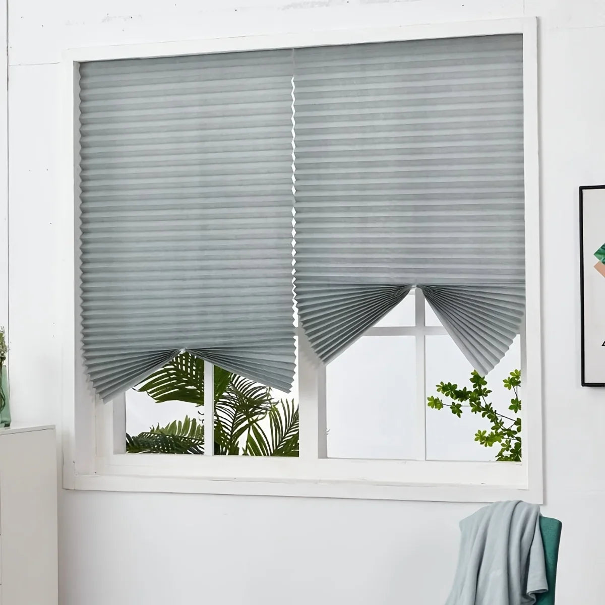 Self-adhesive Pleated Blinds, for Bathroom, Balcony Shades Half Blackout.