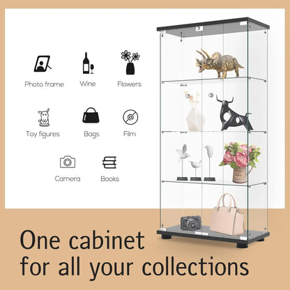 NEW Display Cabinet with Glass Door and Lock, 4-Shelf Fast Installation in 30 Mins Curio Cabinets, Living Room.