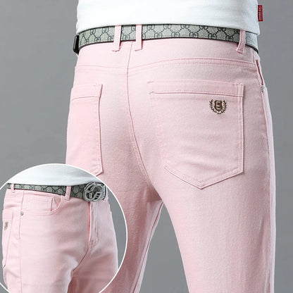 Men Fashion Classic Jeans Solid Color  Streetwear Trousers Stretch Slim-fit
