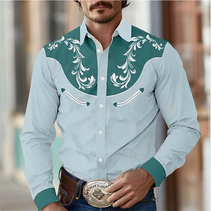 Floral Retro Western Men Shirt Outdoor, Street Casual Long Sleeve S-5XL Shirt.