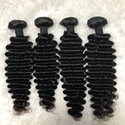 Queenlike 24 26 28 Inch Deep Wave Human Hair Bundles | Brazilian Remy Hair Extensions | Deep Curly Weave