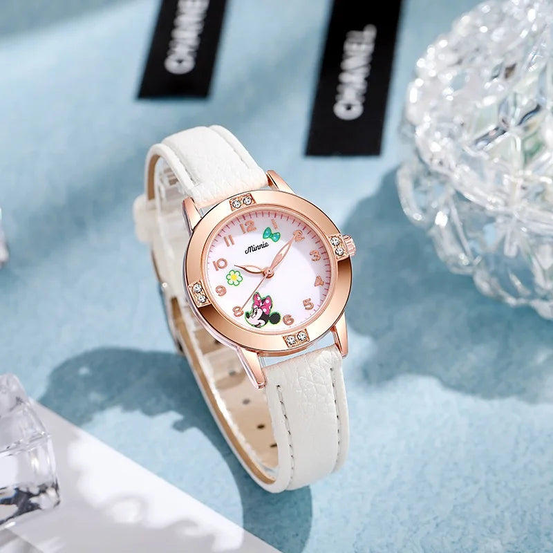Disney Mickey Minnie Cute Cartoon Girls Quartz Watches, Children's Watch Lovely Girl Wristwatches.