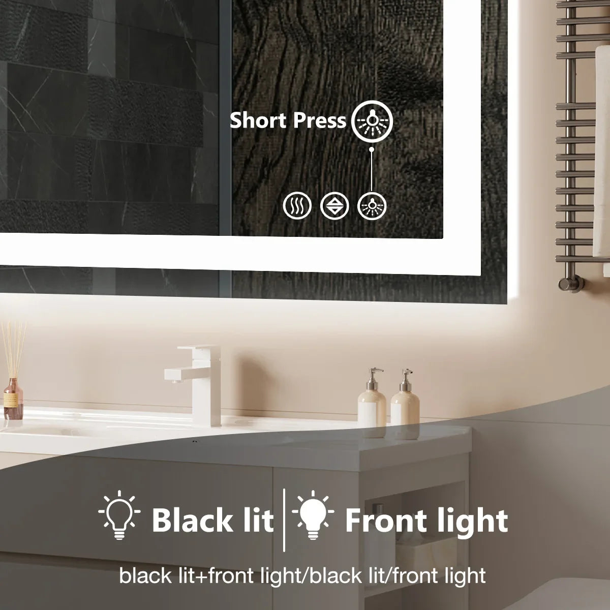 36"x 24"LED Bathroom Vanity Mirror for Wall, Memory Function, Tempered Glass  Front Light, and Backlit For Living Room.