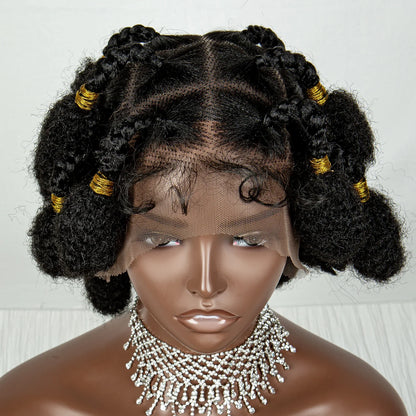 Handmade Bantu Knots Braided Wig | Short Knotless Braids | Full Lace Wig with Baby Hair | Synthetic Braiding Wig for Black Women