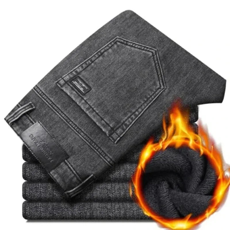 New Men Pure Black Slim Jeans, Elastic Pants Business Fashion Leisure Denim Pants.