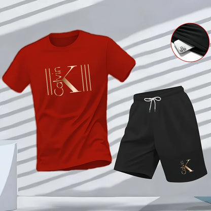 "2025 Men Breathable sports pattern Printed T-shirt, Casual Fashion short-sleeved streetwear top Two-piece set.