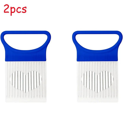 1/2/3/4pcs Effortlessly, Slice Onions with this 1pc Colorful Onion Slicer stainless steel potato chip onion holder.