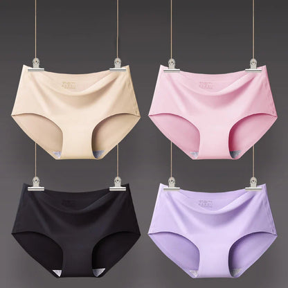 9PCS Ice Silk Seamless Panties For Women, Mid Rise Intimate Breathable Large Size Lingerie.