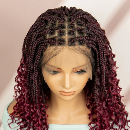 Burgundy Knotless Box Braids Wig with Curly Ends | Full Lace