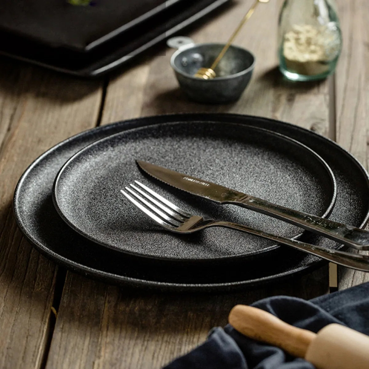 Ceramics Plate Set Home Black Plates  Japanese Style