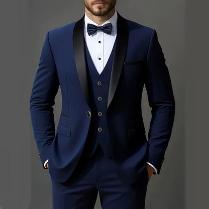 Men 3pcs Suit Set, Jacket + Vest + Pants, Fashionable High-Quality, Formal Attire.