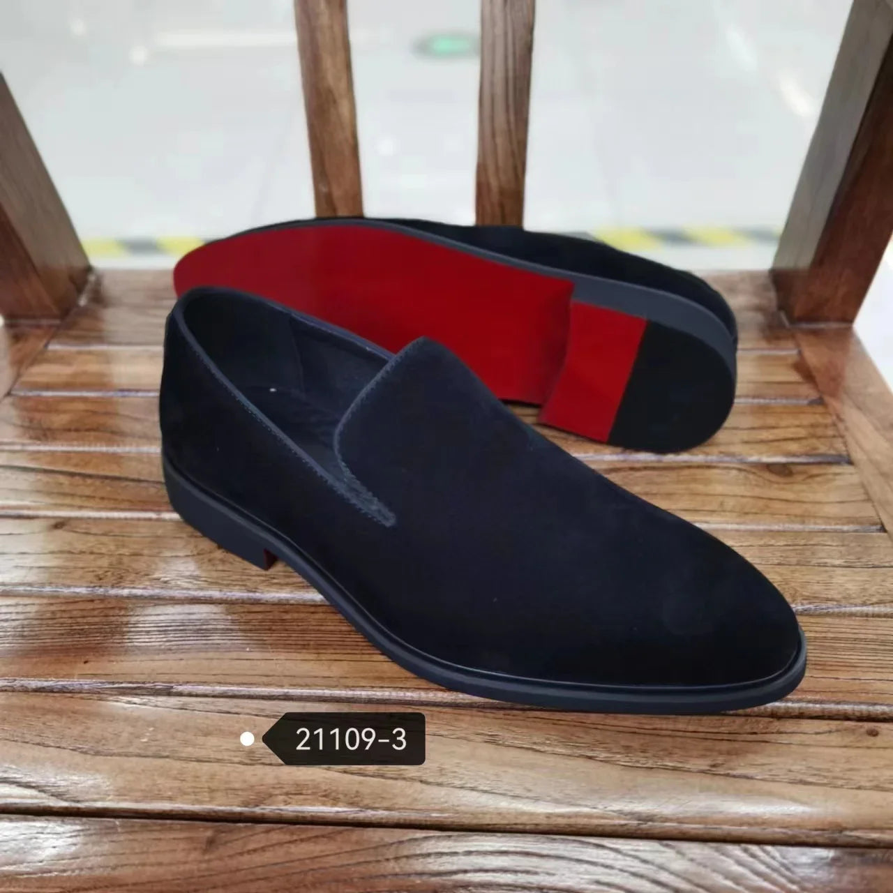 New Red Bottom Shoes for Men, Loafers, Flock, Solid Slip-On Dress Shoes Size 38-48.
