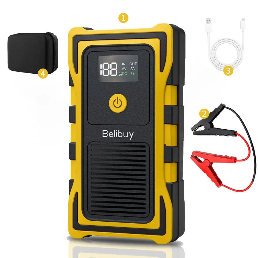 2000A Car Jump Starter, Emergency LED Light for All Diesel/Gasoline Cars 12V with Digital Display.