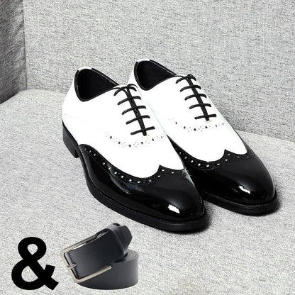 Elegant Men's White & Black Wingtip Brogue Oxfords | Genuine Leather Wedding, Party & Social Dress Shoes