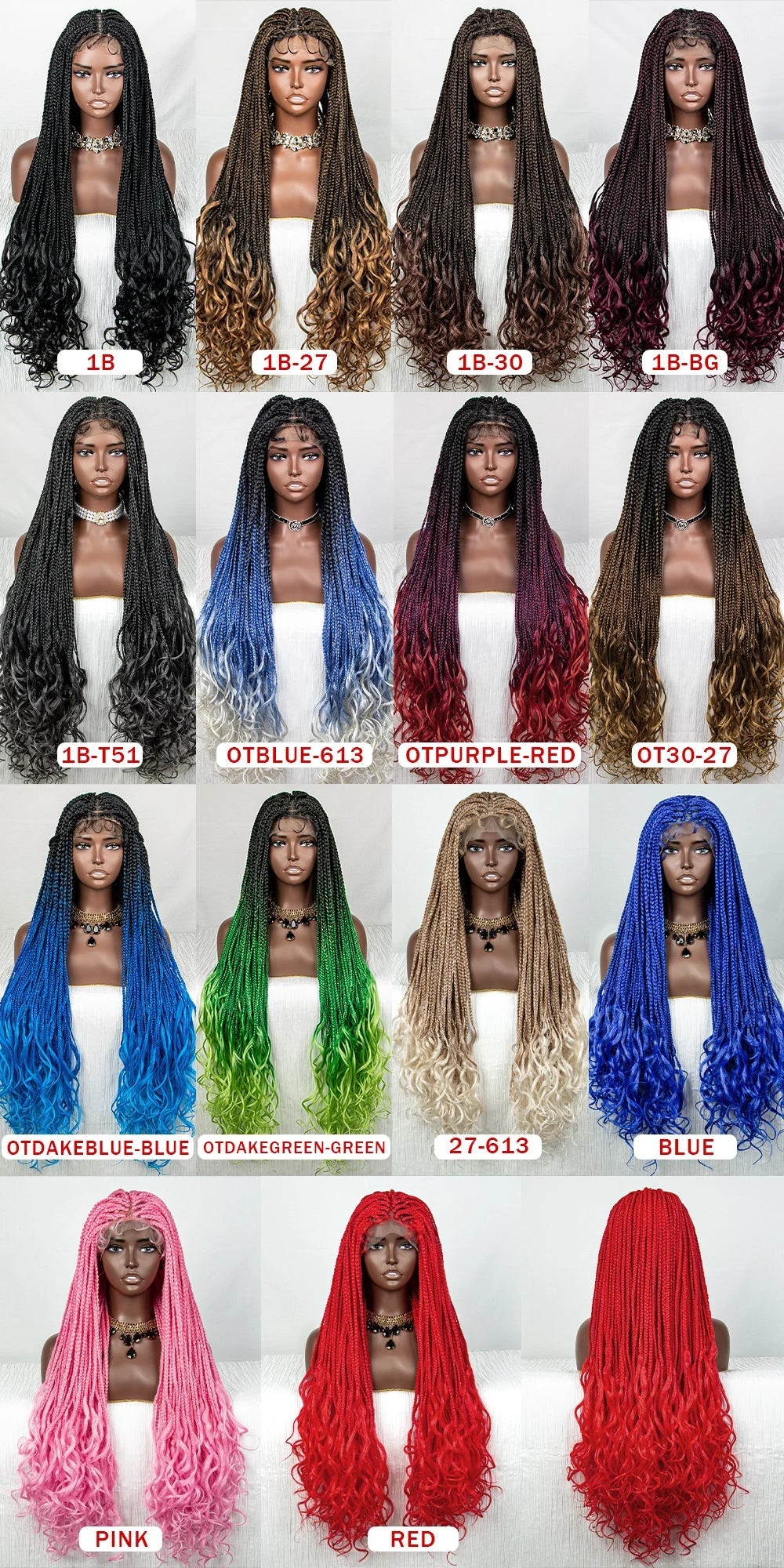 36" Water Wave Braided Wig | Lace Front | Baby Hair | Long Braids