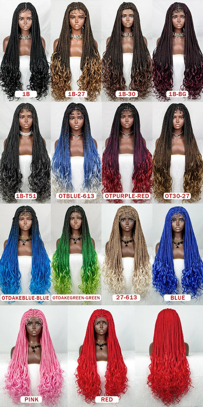 36" Water Wave Braided Wig | Lace Front | Baby Hair | Long Braids