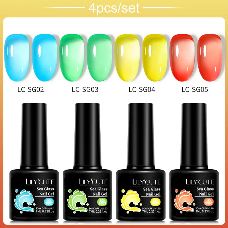 LILYCUTE 4/5Pcs/Set 7ML Nude Pink Gel Nail Polish, and Translucent Jelly Nail Art Gel, Semi Permanent Design Manicure Set.