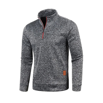 Men Sweatshirts Thicker Half Zipper, Pullover Solid Color Turtleneck.