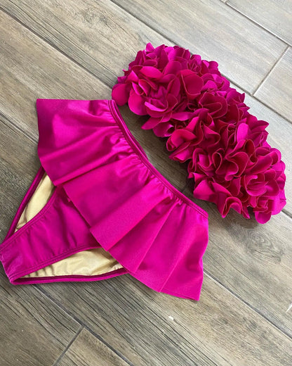 3D Flower Bikini Set  Low Waist Swimwear , Women Solid , Sexy Beach Wear Female.
