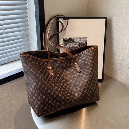Large Capacity Shoulder Bag for Women | PU Leather Handbag for Commuting & Casual Use (Versatile Tote Bag, Geometric Pattern)