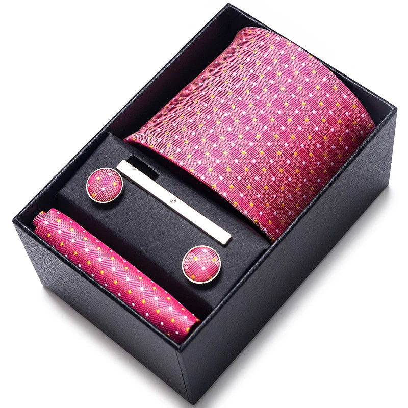8 cm Wide Tie Sets Blue Solid Men's Neck Tie Handkerchief Cufflinks Clip Gift Silk Handmade