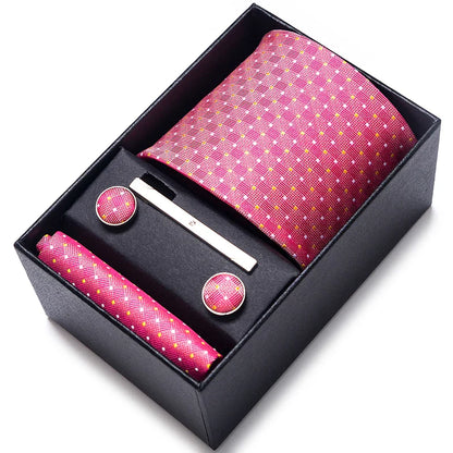 8 cm Wide Tie Sets Blue Solid Men's Neck Tie Handkerchief Cufflinks Clip Gift Silk Handmade