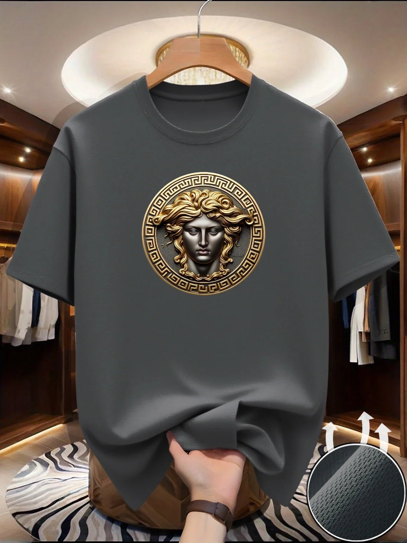 New round Neck Running T-shirt Men Summer Thin Top Art Printing, Quick Dry Short Sleeve Breathable T-shirt.
