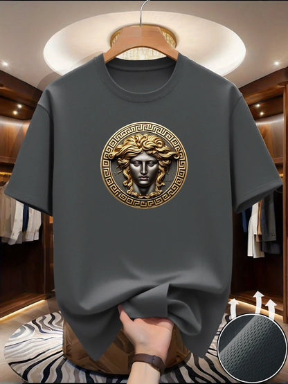 New round Neck Running T-shirt Men Summer Thin Top Art Printing, Quick Dry Short Sleeve Breathable T-shirt.