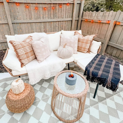 3 Pieces Patio Furniture Set, Outdoor Wicker Conversation Sectional L-Shaped Sofa with 4 Seater.