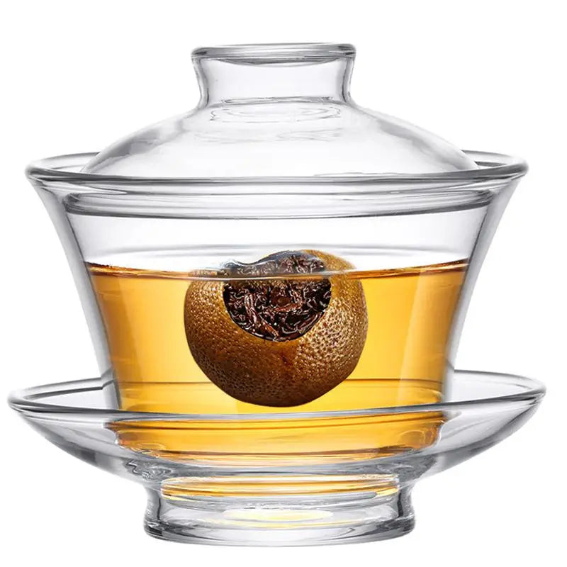 Large Size Glass Transparent Teapot Set with Lid, Tea Cup, And Tea Cover.