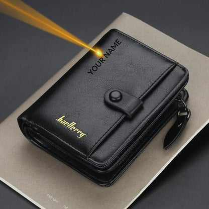 Custom Engrave Name High Quality Man Short Wallets, Personalized Name, Zipper Coin Pocket Wallet, Christmas Father's Day Gift.