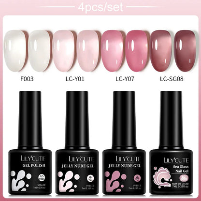 LILYCUTE 4/5Pcs/Set 7ML Nude Pink Gel Nail Polish, and Translucent Jelly Nail Art Gel, Semi Permanent Design Manicure Set.