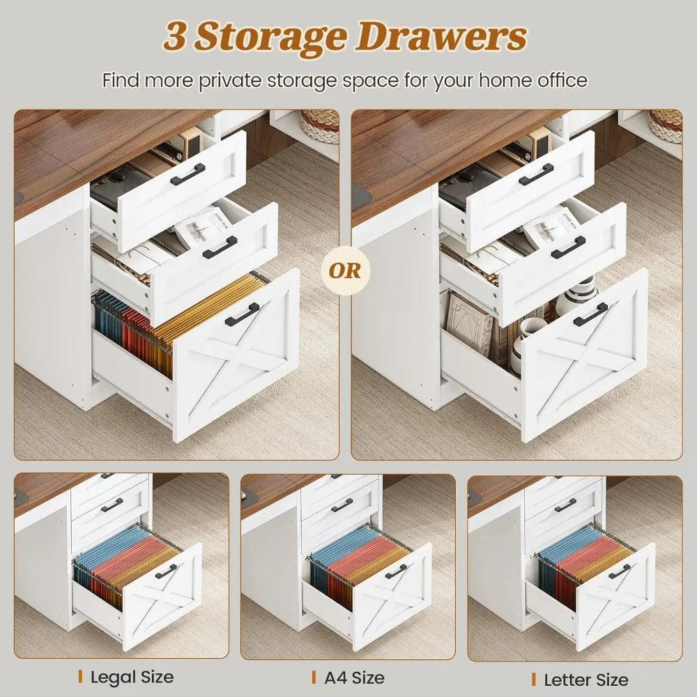 96.5" Farmhouse Computer Desk with Drawers, 2 Person Home Office Double Desk with Storage.