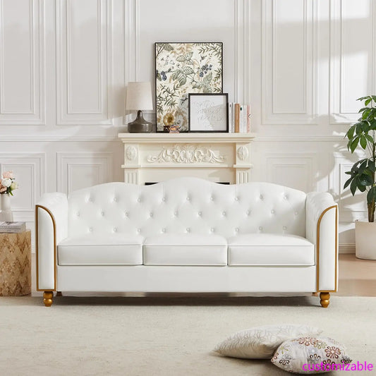 78" Leather Sofa Couch, Soft 3 Seater Sofa Living Room.