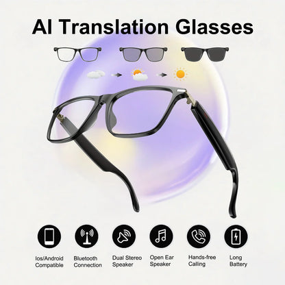 AI Translation Smart Glasses, with photochromic lenses, support 160+ languages real-time translation.