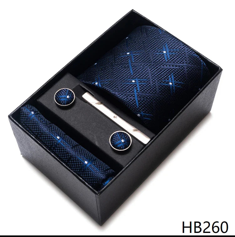 8 cm Wide Tie Sets Blue Solid Men's Neck Tie Handkerchief Cufflinks Clip Gift Silk Handmade