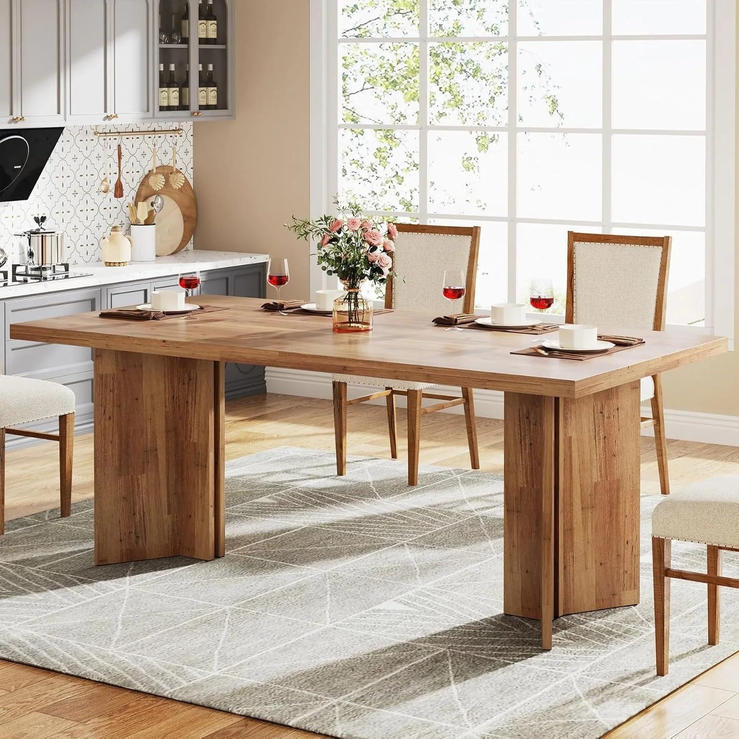 63-inch Dining Table for 4-6, with Large Tabletop, for Dining Room, Living Room.