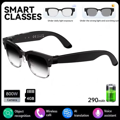 AI Smart Glasses 8MP Bluetooth, Waterproof ,IP66 with Video Recording, Photo Recognition, Translation, 290mAh Glasses for Everyday Use.