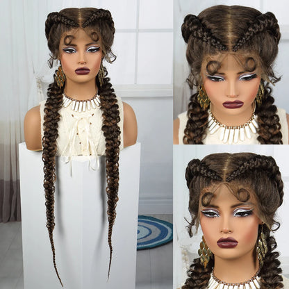 36" Burgundy Twist Cornrow Braids Wig | 99J | Lace Frontal | Baby Hair